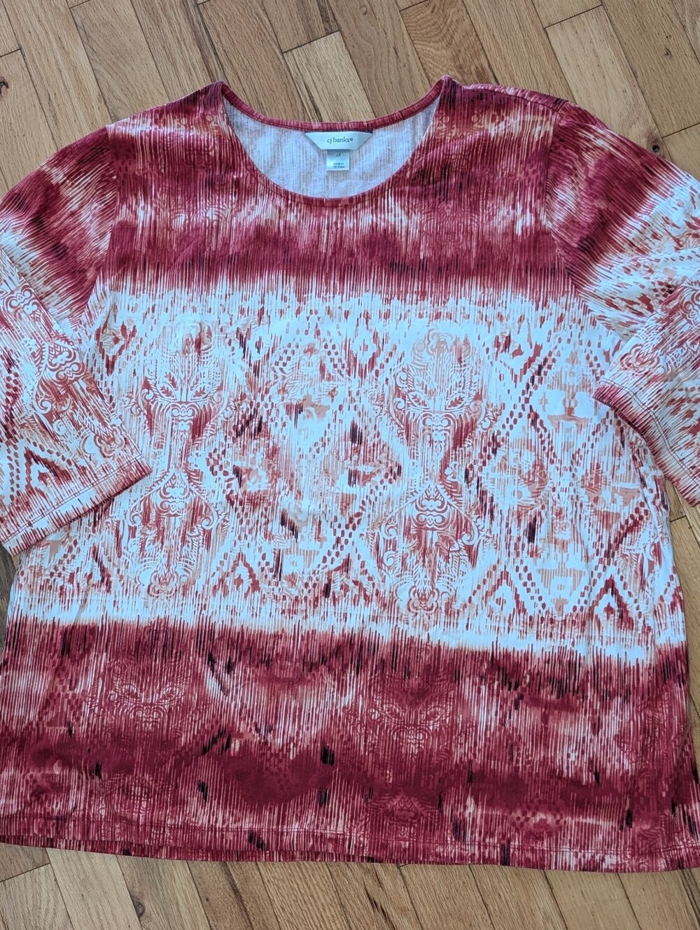 CJ Banks Stretch Tunic Top, Size 2X, Brick Red And White